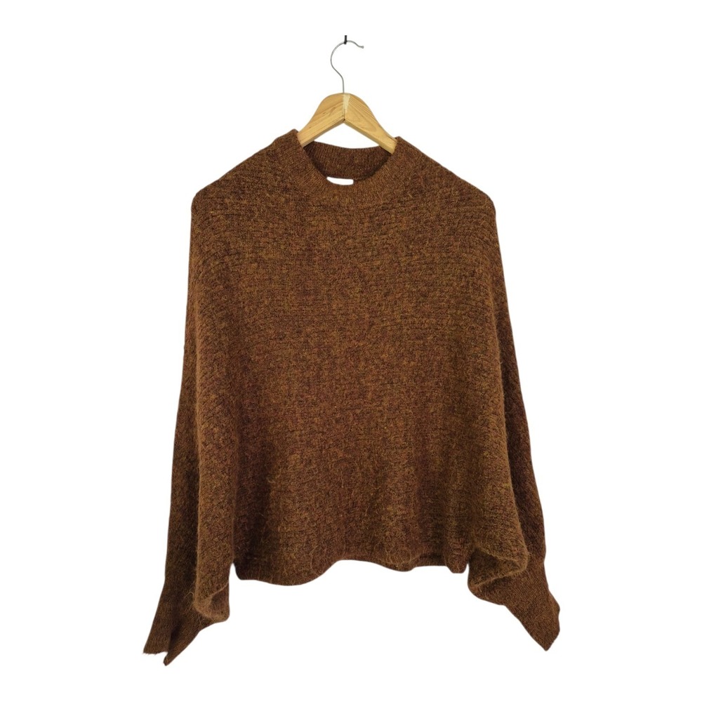 Debut L Brown Fuzzy Sweater Lagenlook Whimsigoth Batwing Dolman Oversized Cozy